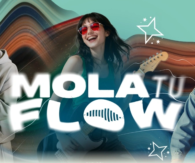 Imagen gráfica de Mola tu flow con persona joven tocando guitarra